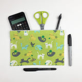 Cat - Zipper Pouch - Lime Cats Playing