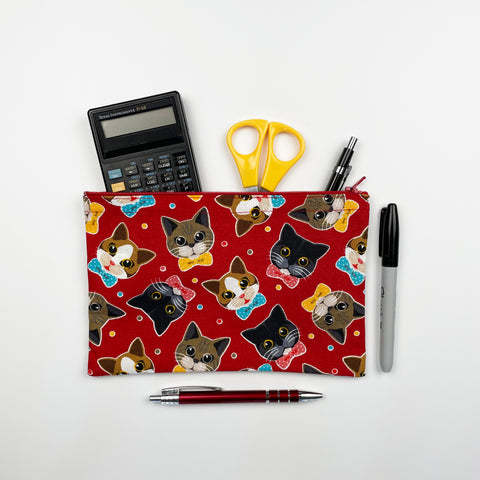 Cat - Zipper Pouch - Red Bow Ties