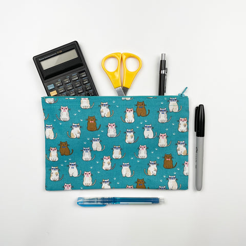 Cat - Zipper Pouch - Turquoise Glasses