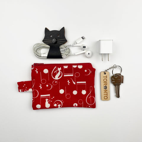 Cat - Coin Purse - Red Music Notes